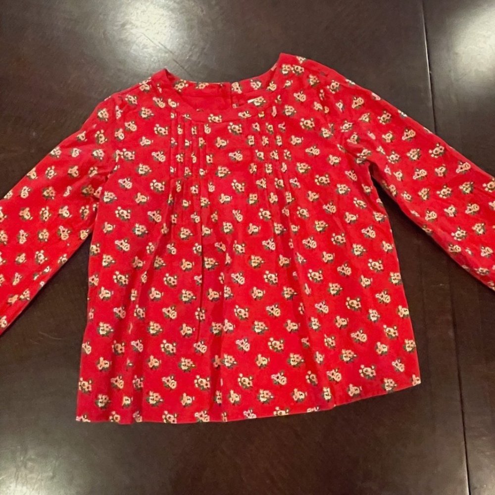 GAP Kids Adorable Red Flowers Prairie Pin Tucked Red Shirt Lined size L